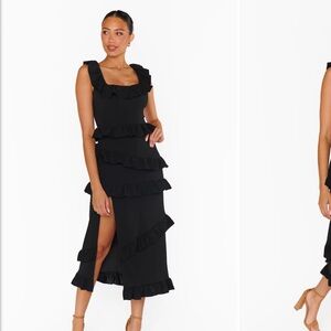 Show Me Your MuMu Greta Black Ruffle Midi Dress